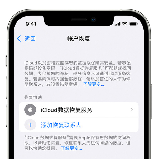 沙湾苹果手机维修分享在 iPhone 上设置帐户恢复联系人的方法 